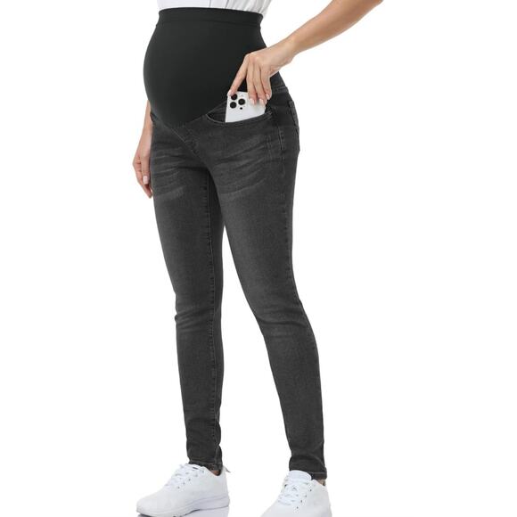 POSHGLAM Womens Maternity Jeans Over Belly Skinny Denim Jeggings Stretch Medium - Picture 1 of 7